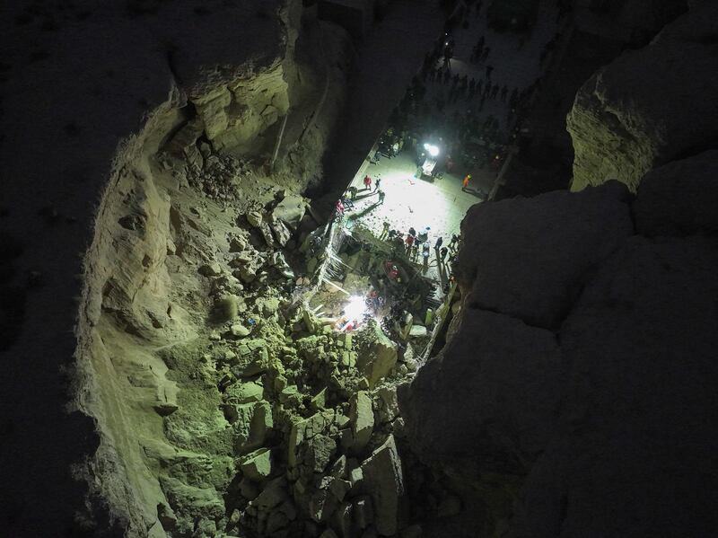 Between six and eight pilgrims were reportedly trapped underneath the debris. AFP 