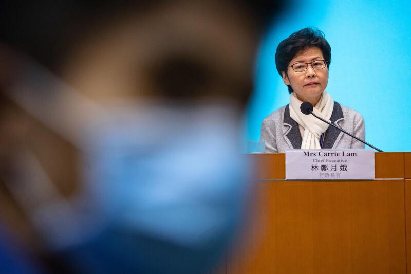Carrie Lam, Hong Kong's chief executive, pauses during a news conference in Hong Kong. Bloomberg