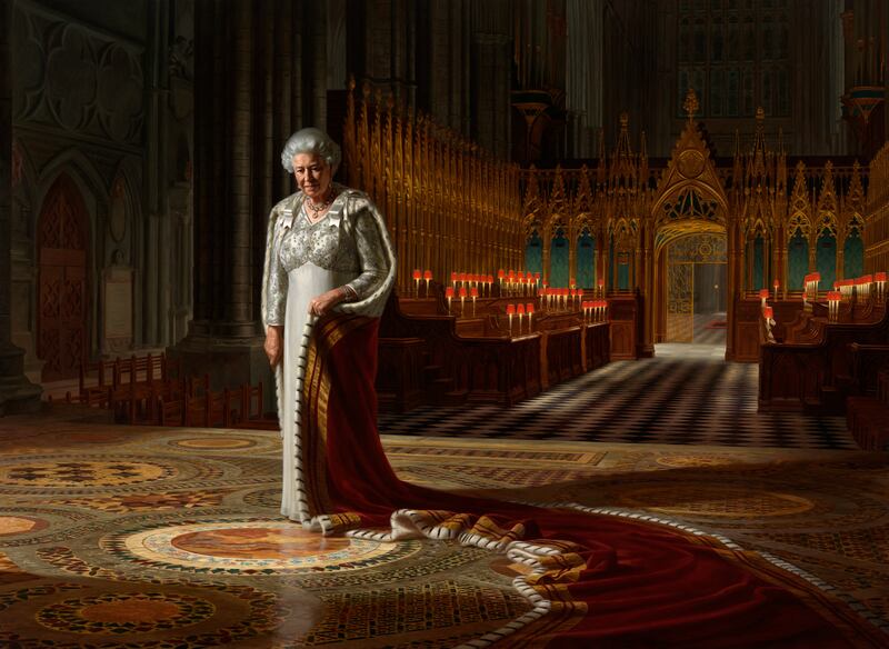 Ralph Heimans's portrait of Queen Elizabeth II was commissioned to mark her 60 years on the throne and hung in the Chapter House of Westminster Abbey. The image is a part of the Platinum Jubilee: The Queen's Coronation exhibition. Photo: Dean and Chapter of Westminster / AFP