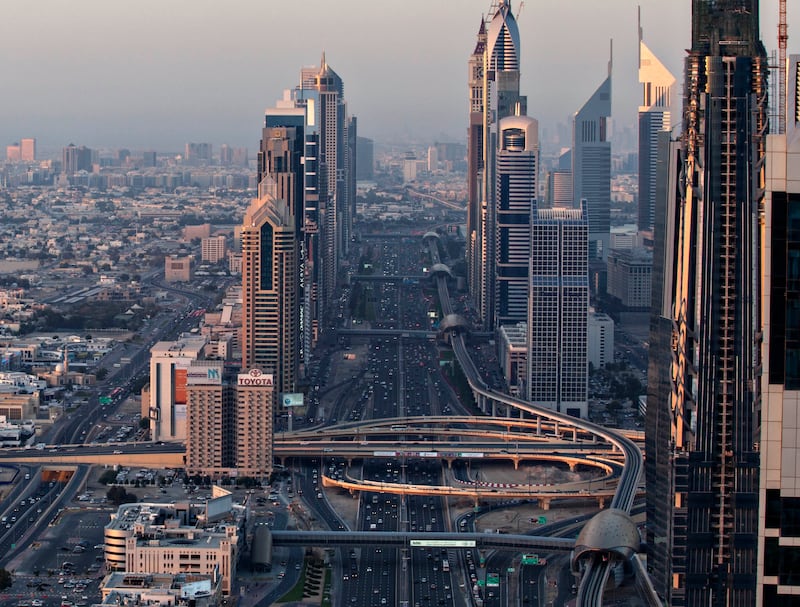 Dubai's Sheikh Zayed Road in 2014. Note the Toyota Building on left. Sarah Dea / The National
