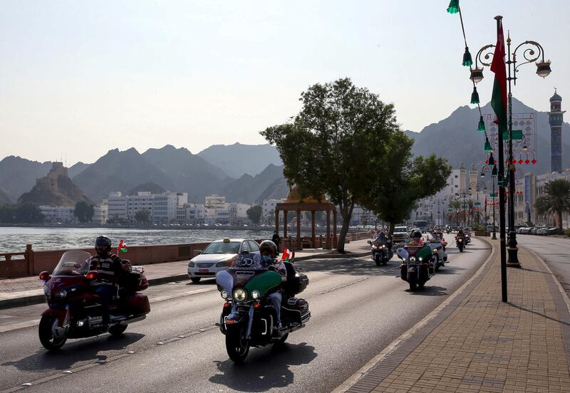 Bikers celebrate in Oman's capital city of Muscat on the occasion of the National Day. AFP