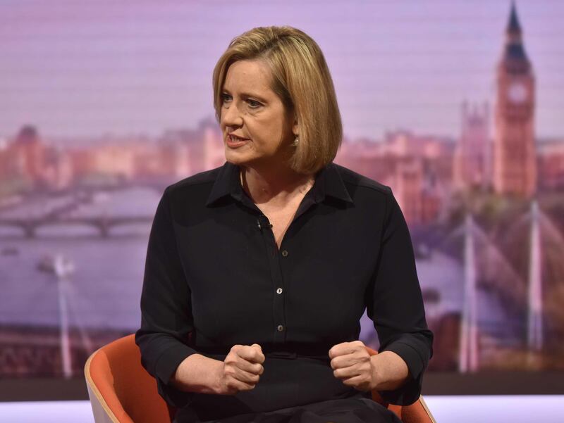 LONDON -  SEPTEMBER 17:   (NO SALE/NO ARCHIVE) In this handout image provided by the BBC, Home Secretary Amber Rudd appears on The Andrew Marr Show on September 17, 2016 in London, England.  (Photo by Jeff Overs/BBC via Getty Images)

Warning: Use of this copyright image is subject to Terms of Use of BBC Digital Picture Service.  In particular, this image may only be used during the publicity period for the purpose of publicising "Andrew Marr Show" and provided the BBC is credited.