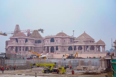 A construction crew works on Ram Mandir, a Hindu temple dedicated to Ram in Ayodhya, India. AP Photo