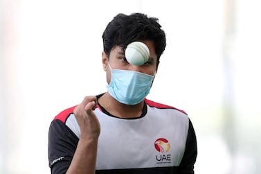Dubai, United Arab Emirates - Reporter: Paul Radley. Sport. Imran Haider. The UAE cricket team are back at training at the ICC academy after the government have eased restrictions due to Coivd-19/Coronavirus. Sunday, June 7th, 2020. Dubai. Chris Whiteoak / The National