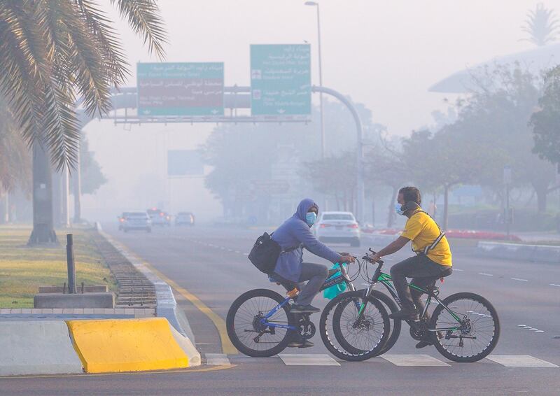 Abu Dhabi, United Arab Emirates, February 5, 2021.  Foggy morning along the Corniche.
Victor Besa/The National
Section:  NA/Weather