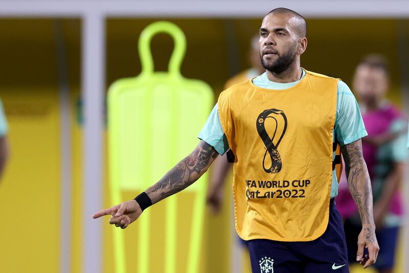 Dani Alves during the training session. Getty