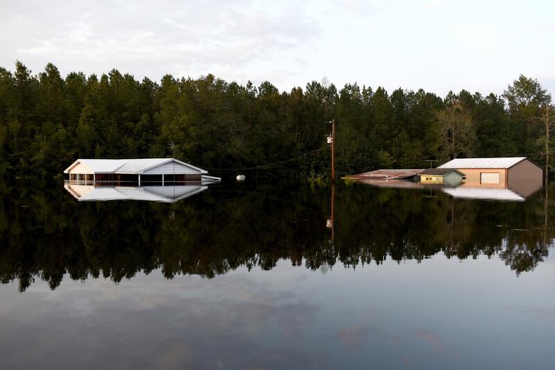 Houses submerged by floodwaters after Hurricane Florence hit in Bergaw, North Carolina.  Bloomberg