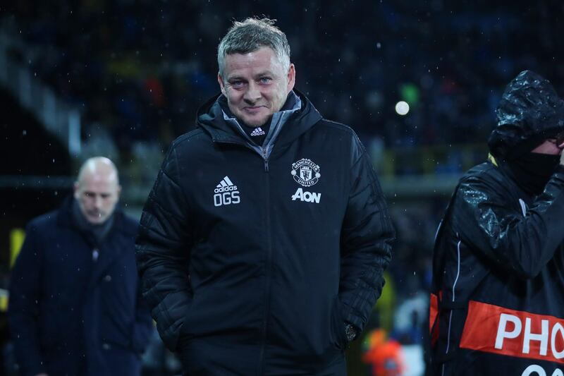 Manchester United manager Ole Gunnar Solskjaer at the Europa League round of 32 first leg match against Brugge at the Jan Breydel stadium on Thursday. AP