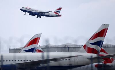 A British Airways plane takes off from Heathrow Airport in London as the travel industry faces continued disruption due to the pandemic. Reuters 