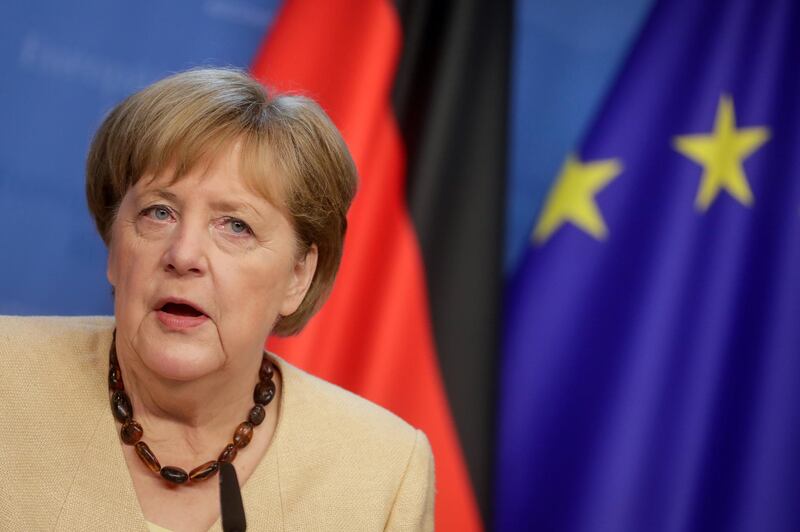 Germany's Chancellor Angela Merkel gives a press conference at the EU summit. Reuters