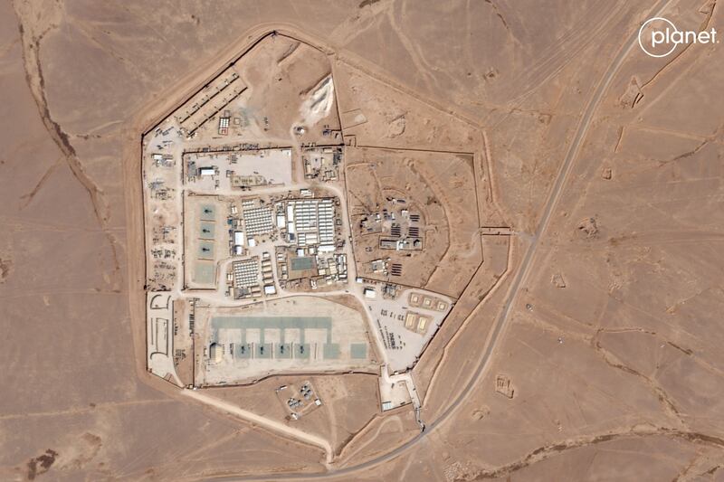 Tower 22, operated by US troops near Jordan's border with Iraq and Syria, where the fatal drone attack took place.  Photo Planet Labs / AFP