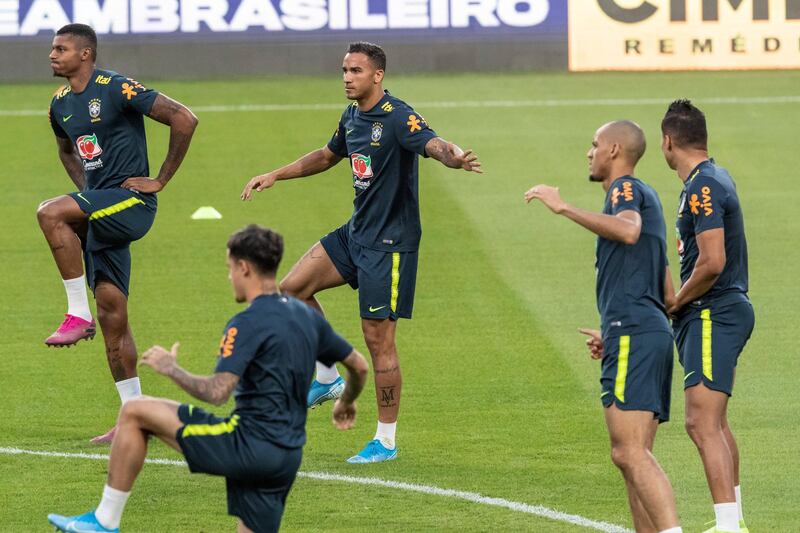 ABU DHABI, UNITED ARAB EMIRATES. 18 November 2019. The Brazil national football team practise at Zayed Stadium ahead of their game tomorrow against Korea. (Photo: Antonie Robertson/The National) Journalist: Amith Pasella Section: Sport.
