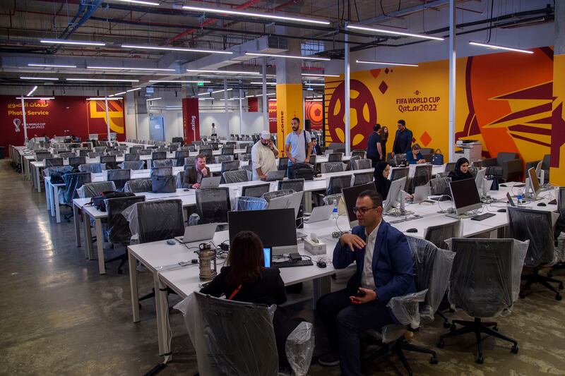 Work stations in the Host Country Media Centre (HCMC) in the Msheireb Downtown Doha area, Doha, Qatar.  The centre is not officially open yet but is hosting 03 November a press conference by the Supreme Committtee for Delivery & Legacy on the readiness for the World Cup.  The FIFA World Cup 2022 will start on 20 November with the opening game between the host Qatar and Ecuador.   EPA