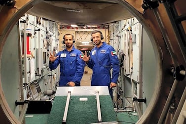 Hazza Al Mansouri and Sultan Al Neyadi train at the Russian Yuri Gagarin Cosmonaut Training Centre in preparation for a trip to the International Space Station in September. Courtesy Dubai Media Office