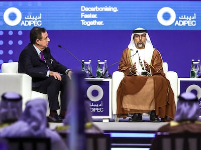 Suhail Al Mazrouei, Minister of Energy and Infrastructure, told Adipec delegates that it was essential to continue investing in the oil and gas sector. Victor Besa / The National