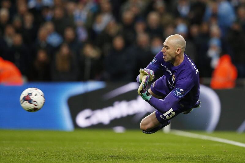 Manchester City’s Wilfredo Caballero saves from Liverpool’s Philippe Coutinho. Action Images via Reuters / Paul Childs