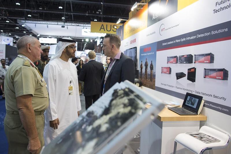 Sheikh Mohamed tours of the Australian pavilion at Idex 2015. Sheikh Mohammed wished the international representatives a successful event which showcases the latest industrial developments in the defence and security fields. Mohamed Al Hammadi / Crown Prince Court — Abu Dhabi