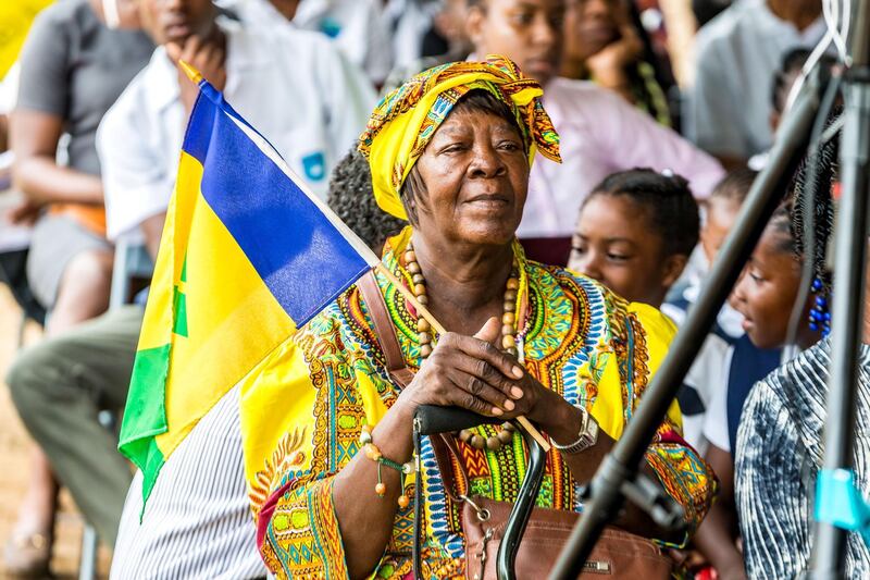 Adelaide Allen, 85, celebrating at the launch of the solar energy plant on Union Island. Courtesy: CREF