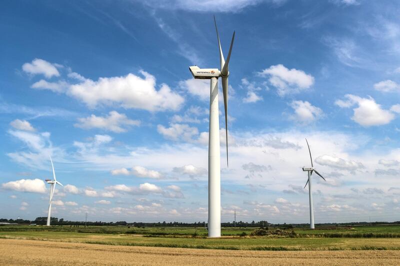 Vattenfall wind turbines on the wind power plant are are seen near Esbjerg, Denmark on 27 July 2019  (Photo by Michal Fludra/NurPhoto via Getty Images)