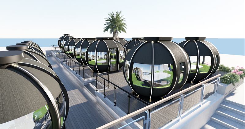 The pods are of varying sizes, and can accommodate a total of 168 guests.