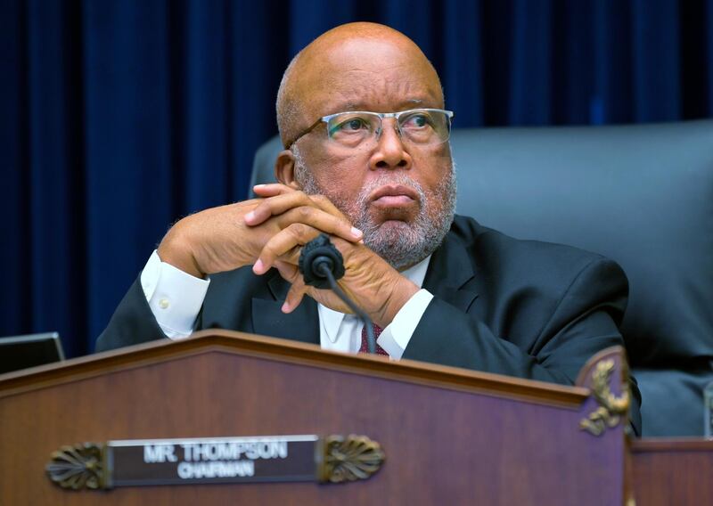 FILE - In this Sept. 17, 2020 file photo, Committee Chairman Rep. Bennie Thompson, D-Miss., speaks during a House Committee on Homeland Security hearing on 'worldwide threats to the homeland', on Capitol Hill Washington. Thompson has sued former President Donald Trump, alleging Trump incited the deadly insurrection at the U.S. Capitol. The lawsuit in Washington's federal court alleges the Republican former president conspired with members of far-right extremist groups to prevent the Senate from certifying the results of the presidential election he lost to Joe Biden. The suit also names as defendants Trump's personal lawyer Rudy Giuliani and groups including the Proud Boys and the Oath Keepers, both of which had members alleged to have taken part in the siege.(John McDonnell/The Washington Post via AP, Pool)