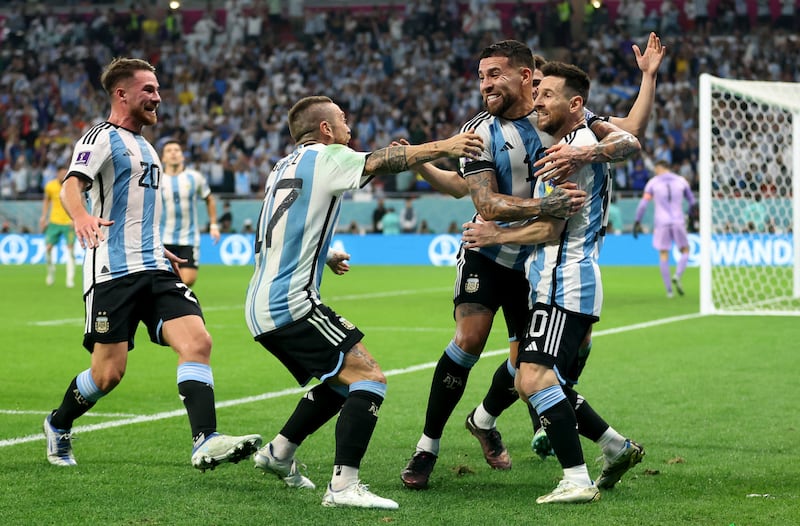 Argentina's Lionel Messi celebrates scoring in the first half. Reuters