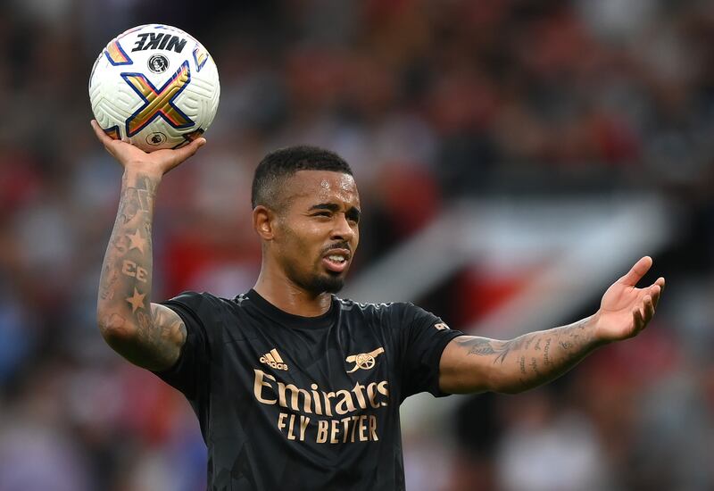 Gabriel Jesus of Arsenal during the Premier League match against Manchester United. Defeat ended Arsenal's perfect start to the season after five straight wins. Getty Images
