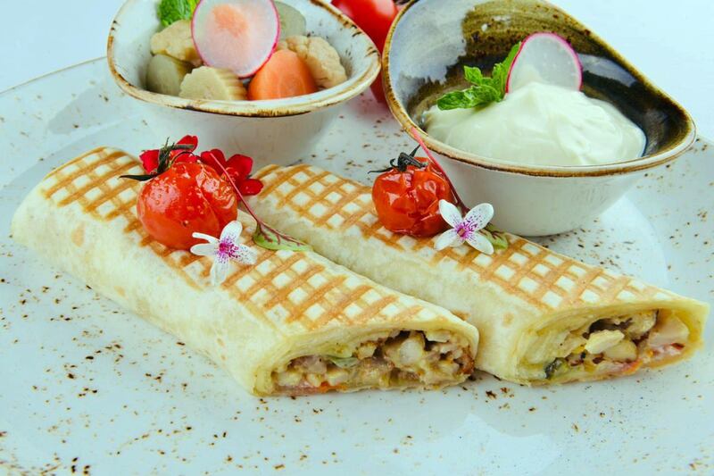 A gourmet shawarma twister is available as part of Vox's private screening experience. Courtesy Vox Cinemas