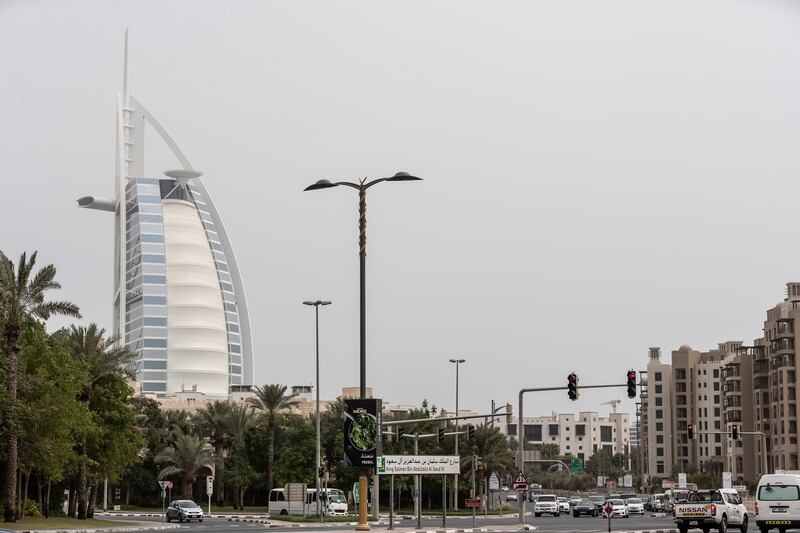 People in Dubai were greeted by grey skies on Tuesday morning. Antonie Robertson / The National
