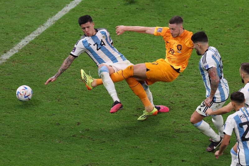 Dutch striker Wout Weghorst scores his second goal. Getty