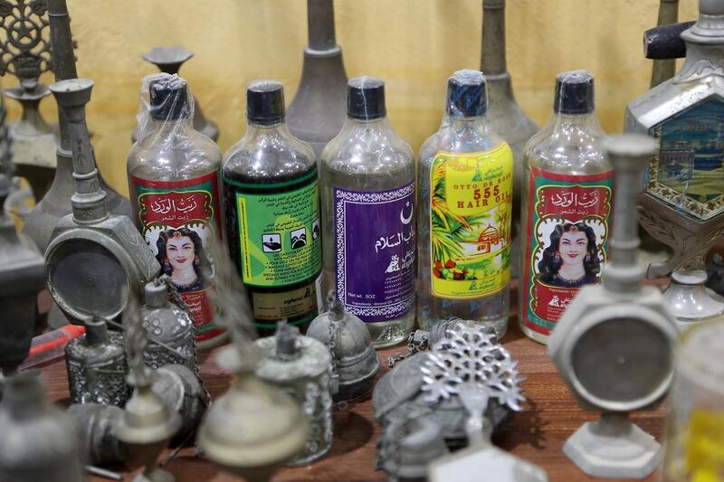 Old cosmetic items on display in the home of Jasim Al Ali an Emirati collector who has converted his Sharjah home into a museum. Pawan Singh / The National