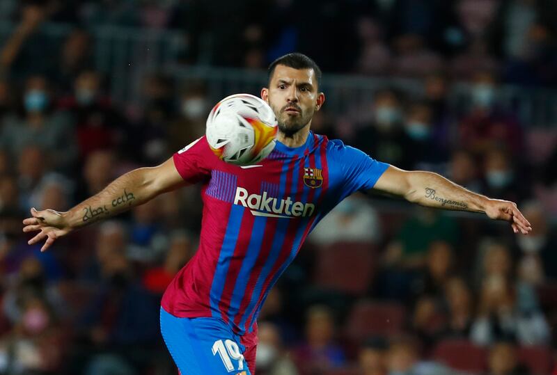 Barca's Sergio Aguero during the La Liga match between against Valencia at Camp Nou in October, 2021. AP