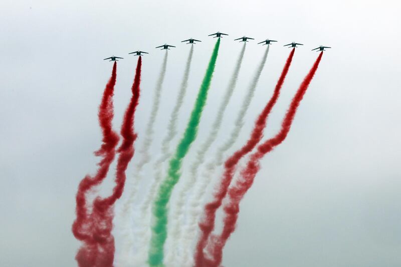 French jets perform a flypast over Beirut during Lebanon's centenary celebrations on September 1, 2020. Bloomberg