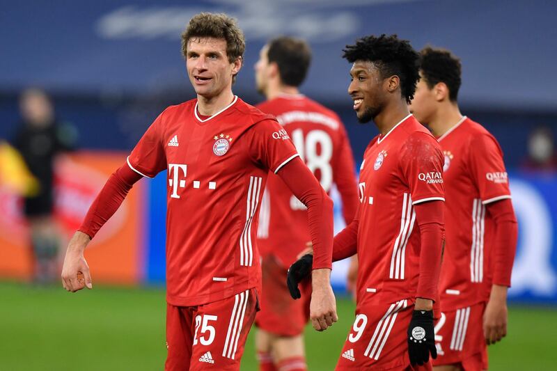 Bayern's Thomas Mueller celebrates after scoring the openin goal. AP