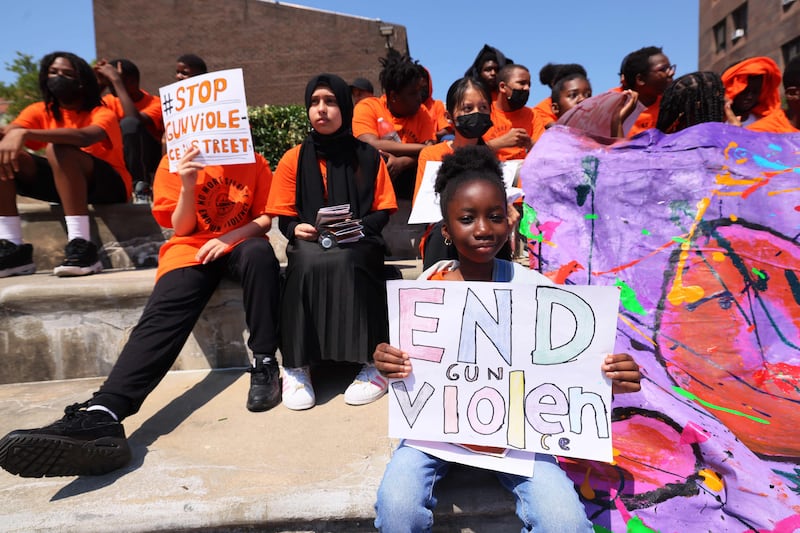 Pupils at Launch Charter School gather for a rally on National Gun Violence Awareness Day in Brooklyn, New York. Getty / AFP