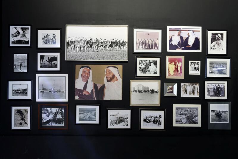 Dubai, United Arab Emirates - April 30, 2019: Postcard: Founding Fathers Exhibition, exhibition of rare Sheikh Zayed photos. Tuesday the 30th of April 2019. Etihad Museum, Dubai. Chris Whiteoak / The National