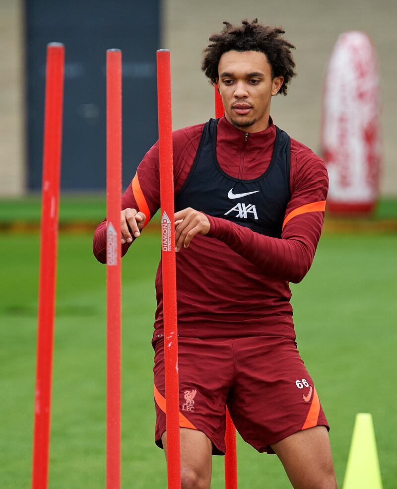 Trent Alexander-Arnold of Liverpool during a training session at AXA Training Centre.