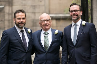 Rupert Murdoch with sons and Lachlan (left) and James. Getty