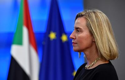 European Union for Foreign Affairs and Security Policy Federica Mogherini looks on before a bilateral meeting with Prime Minister of Sudan at the EU headquarters in Brussels on November 11, 2019.  / AFP / JOHN THYS
