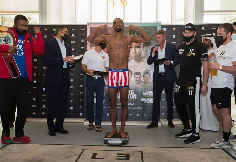 Dubai, United Arab Emirates - Jamel Herring (USA) at the weigh-in for his bout with Carl Frampton (Northern Ireland) at Leva Hotel, Sheikh Zayed Road.  Leslie Pableo for The National for Amith Pasella's story