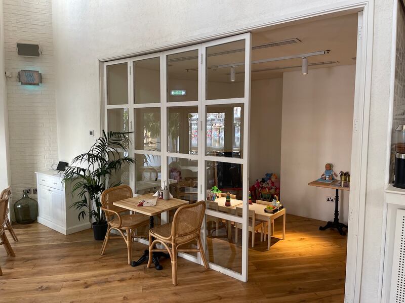 The dining area at Mondoux directly oversees its indoor play area. Photo: Mondoux