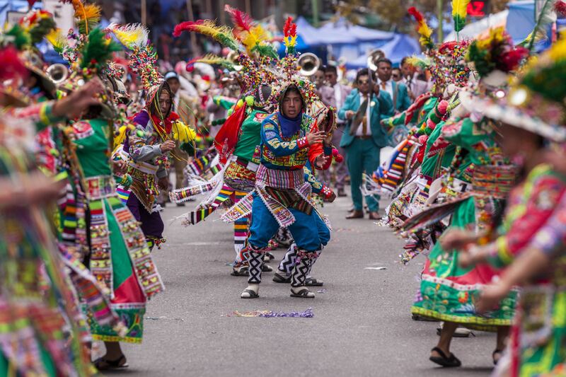 Music and dance during a folklore parade called Jisk'a Anata in La Paz, Bolivia. EPA