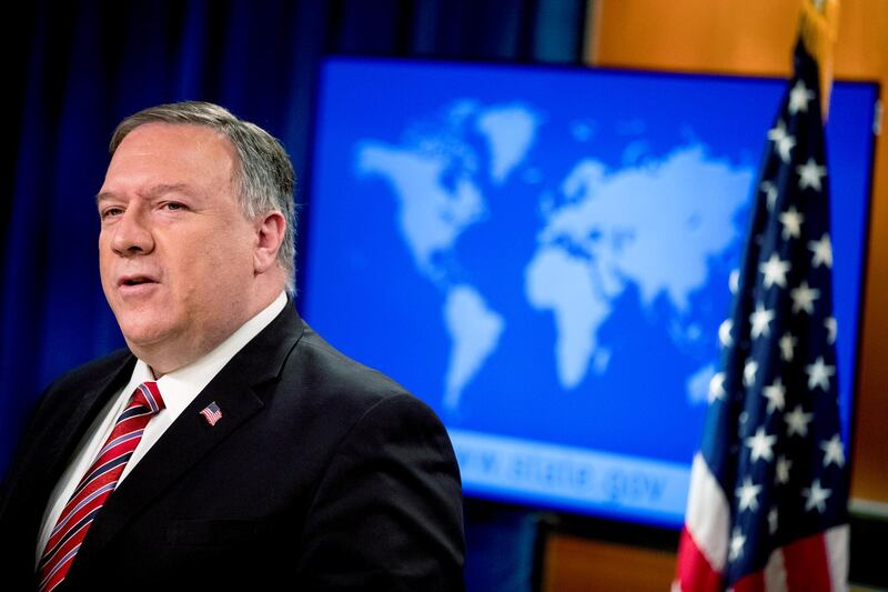 U.S. Secretary of State Mike Pompeo speaks at a news conference at the State Department, in Washington, U.S., April 29, 2020. Andrew Harnik/Pool via REUTERS