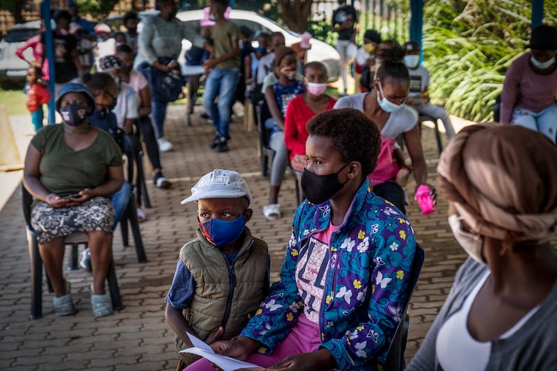 People line up to be vaccinated against Covid-19 in Lawley. AP