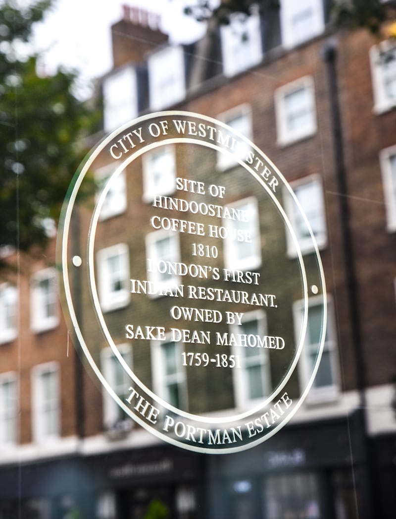 A plaque marks the site of London's first Indian restaurant, opened by Mahomet. Photo: Ronan O'Connell
