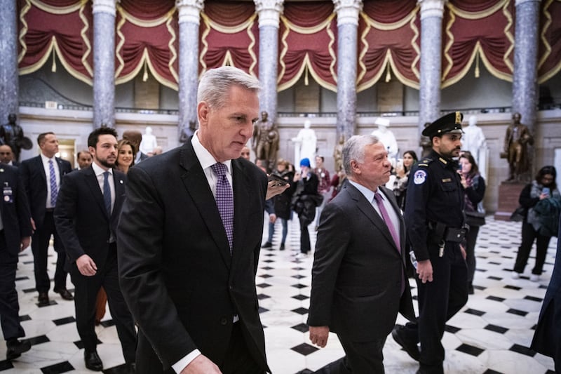 US House Speaker Kevin McCarthy meets King Abdullah at the US Capitol. Bloomberg 