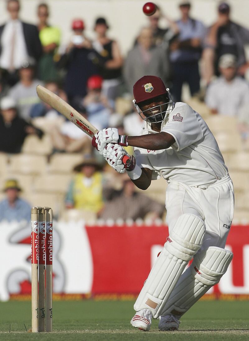 ADELAIDE, AUSTRALIA - NOVEMBER 25:  Brian Lara of the West Indies hits a four to bring up his double century during day one of the Third Test between Australia and the West Indies played at the Adelaide Oval on November 25, 2005 in Adelaide, Australia.  (Photo by Hamish Blair/Getty Images)
