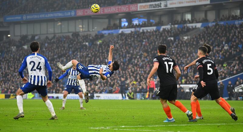 Brighton & Hove Albion's Alireza Jahanbakhsh scores at the American Express Community Stadium. Reuters