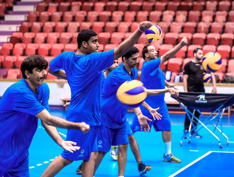 Abu Dhabi, United Arab Emirates, February 28, 2019.  -- Special Olympics training at Al Ain.   UAE Team Volleyball practice session.
Victor Besa/The National
Section:  NA
Reporter:  Shireena Al Nowais