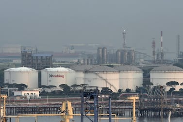 Oil storage tanks on Jurong island off Singapore. A group of 10 local and nternational held a virtual meeting to discuss the face of Hin Leong Trading, one of the city's biggest oil traders, which owes about $3bn. AFP